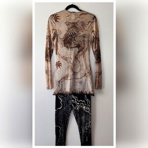 Jean Paul Gaultier Handwritten Dragon Mesh Top and Dragon Tattoo Leggings Kim K